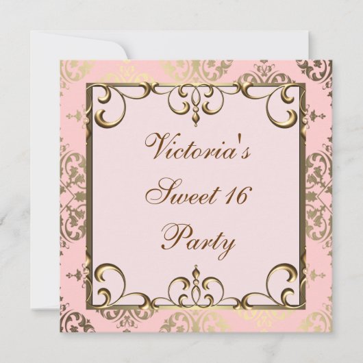 Invitation Fête d'anniversaire rose et or (Devant)
