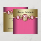 Invitation Fête d'anniversaire rose et or (Devant / Derrière)