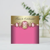 Invitation Fête d'anniversaire rose et or (Debout devant)