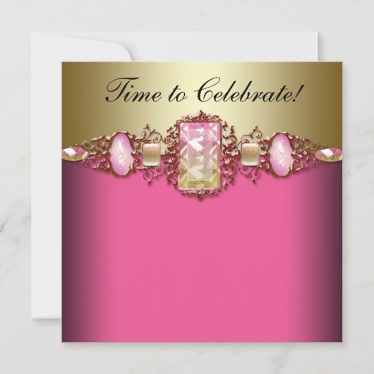 Invitation Fête d'anniversaire rose et or (Devant)