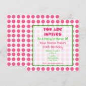 Invitation Fête d'anniversaire rose et verte métallique (Devant / Derrière)