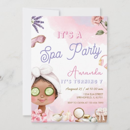 Invitation Fête d'anniversaire rose fille de spa mignon (Devant)