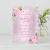 Invitation Fête d'anniversaire rose Floral hiver Wonderland (Debout devant)