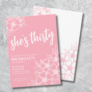 Invitation Fête d'anniversaire rose floral pour les 30 ans
