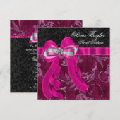 Invitation Fête d'anniversaire rose fuchsia chaud (Devant / Derrière)