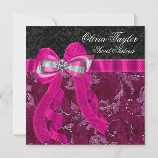 Invitation Fête d'anniversaire rose fuchsia chaud (Devant)