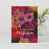 Invitation Fête d'Anniversaire Rose Gold Black Floral (Debout devant)