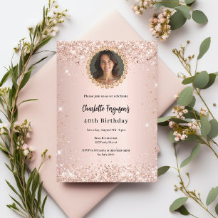 Invitation Fête d'anniversaire rose gold diamant photo