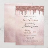 Invitation Fête d'anniversaire Rose Gold Drips 16 ans (Devant / Derrière)