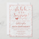 Invitation Fête d'anniversaire Rose Gold & Marbre blanc Surpr (Devant)