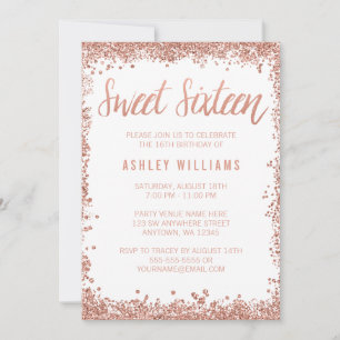Invitation Fête d'anniversaire Rose Gold Sweet 16