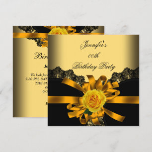 Invitation Fête d'anniversaire Rose jaune or Broderie noire