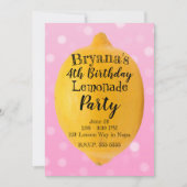 Invitation Fête d'anniversaire rose Limonade jaune citron (Devant)