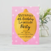 Invitation Fête d'anniversaire rose Limonade jaune citron (Debout devant)