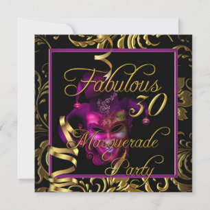 Invitation Fête d'anniversaire rose Masquerade Fabulous 30 Or