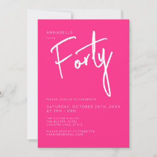 Invitation Fête d'anniversaire rose moderne 40e Quarantième