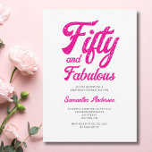 Invitation Fête d'anniversaire rose moderne 50 ans et fabuleu