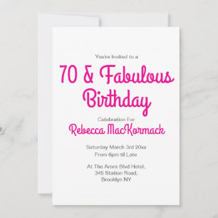 Invitation Fête d'anniversaire rose moderne 70 et fabuleuse p