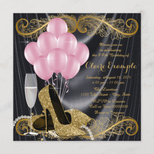Invitation Fête d'anniversaire Rose Or Noir Glamour Hollywood