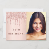 Invitation fête d'anniversaire rose or parties scintillant ph (Devant)