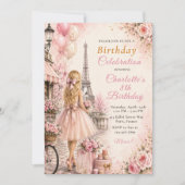 Invitation Fête d'anniversaire Rose Paris (Devant)