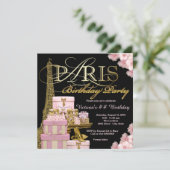 Invitation Fête d'anniversaire rose Paris (Debout devant)