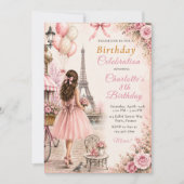 Invitation Fête d'anniversaire Rose Paris (Devant)