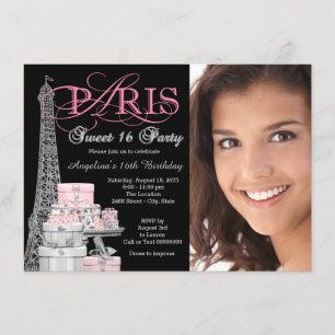 Invitation Fête d'anniversaire rose Paris pour 16 ans douce