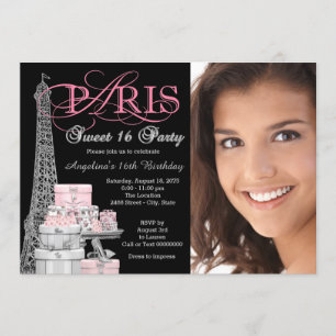 Invitation Fête d'anniversaire rose Paris pour 16 ans douce