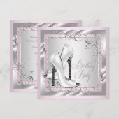 Invitation Fête d'anniversaire rose pour femme (Devant / Derrière)