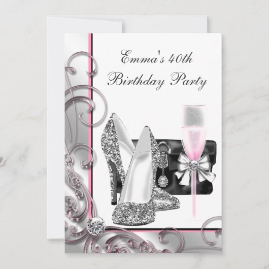 Invitation Fête d'anniversaire rose pour femme (Devant)