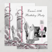 Invitation Fête d'anniversaire rose pour femme (Devant / Derrière)