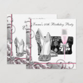 Invitation Fête d'anniversaire rose pour femme (Devant / Derrière)