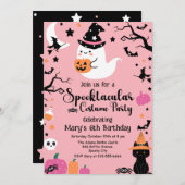 Invitation Fête d'Anniversaire rose rose Fantôme mignon et Éf (Devant / Derrière)