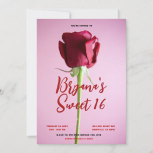 Invitation Fête d'anniversaire Rose rouge rose doux 16 ans