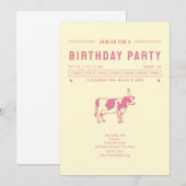 Invitation Fête d'anniversaire rose vache à beurre (Devant / Derrière)