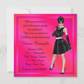 Invitation Fête d'anniversaire rose vif de diva chic (Dos)