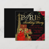 Invitation Fête d'anniversaire rouge à Paris (Devant / Derrière)