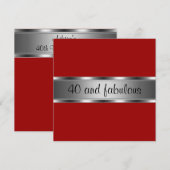 Invitation Fête d'anniversaire Rouge Argent Fabule (Devant / Derrière)