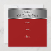 Invitation Fête d'anniversaire Rouge Argent Fabule (Dos)