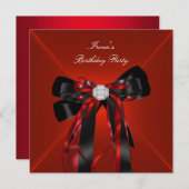 Invitation Fête d'anniversaire Rouge Bijoux Noir Bow (Devant / Derrière)