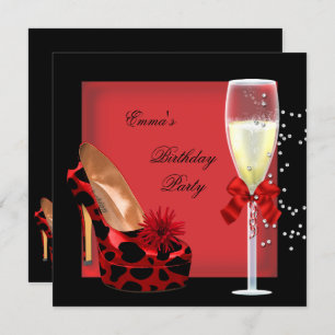 Invitation Fête d'anniversaire Rouge Black Champagne Chaussur