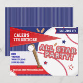 Invitation Fête d'anniversaire rouge blanc bleu Baseball All (Devant / Derrière)