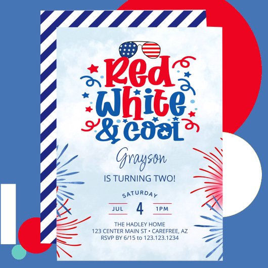 Invitation Fête d'anniversaire Rouge Blanc & Cool