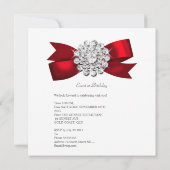 Invitation Fête d'anniversaire Rouge Blanc Diamant Rouge Bow (Dos)
