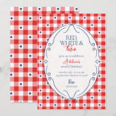 Invitation Fête d'anniversaire Rouge Blanc et Deux Secondes (Devant / Derrière)