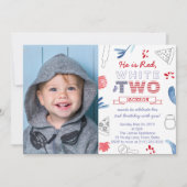 Invitation Fête d'anniversaire Rouge Blanc TWO 2 ans avec piz (Devant)