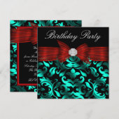 Invitation Fête d'anniversaire Rouge Cranberry Bleu sarcelle  (Devant / Derrière)