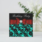 Invitation Fête d'anniversaire Rouge Cranberry Bleu sarcelle  (Debout devant)