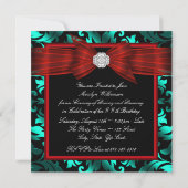 Invitation Fête d'anniversaire Rouge Cranberry Bleu sarcelle  (Dos)